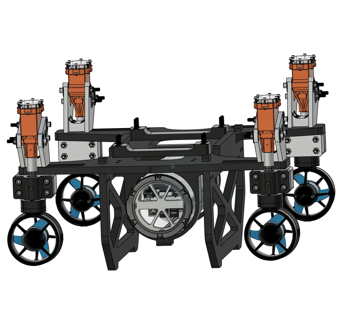 A detailed render of the ROV, which I was personally responsible for designing as head of the Structures Sub-team.